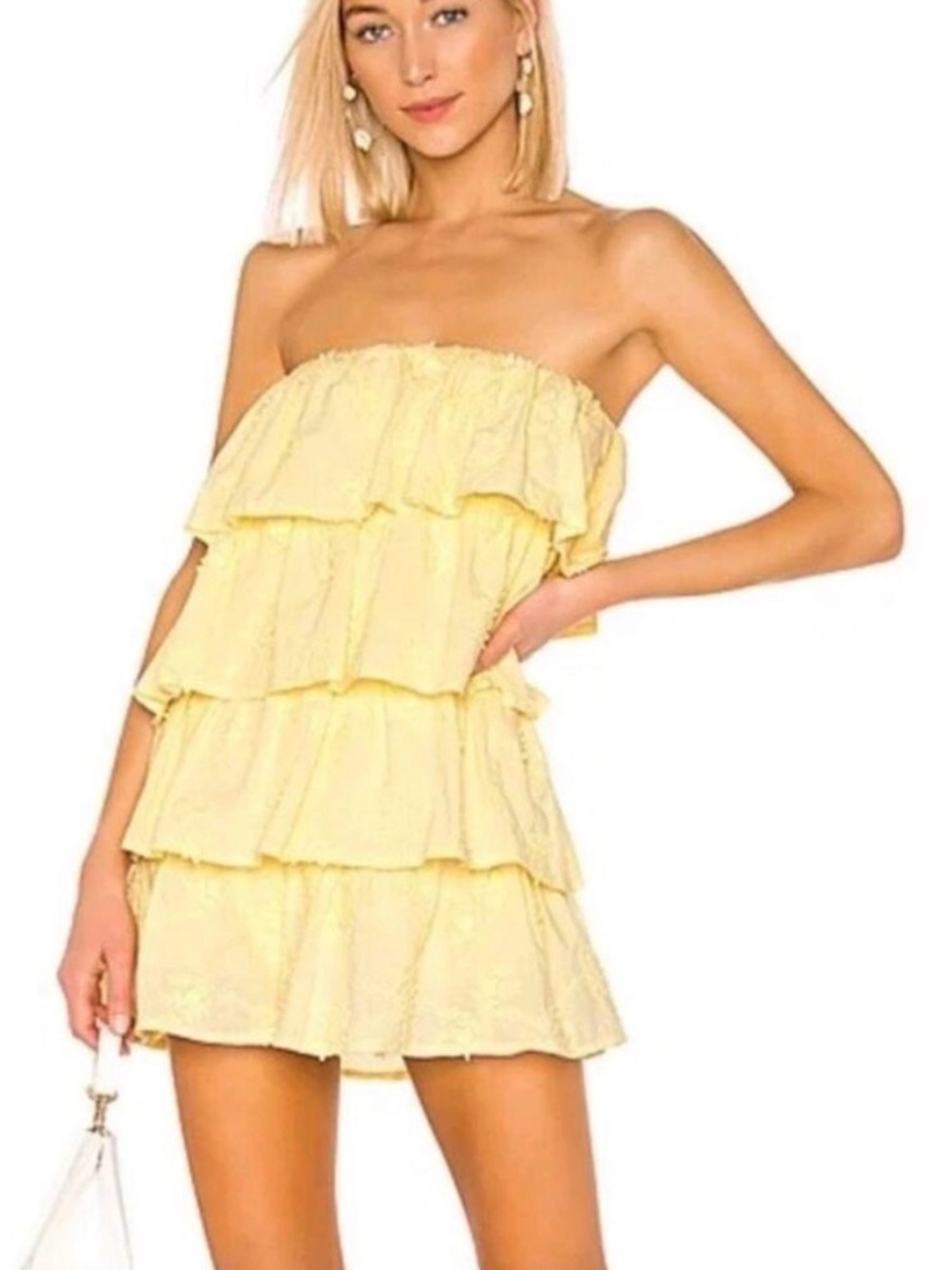 Tularosa Yellow Strapless Tiered Ruffle Mini Dress